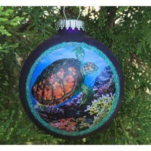 Sea Turtle Purple Velvet Glass Ornament